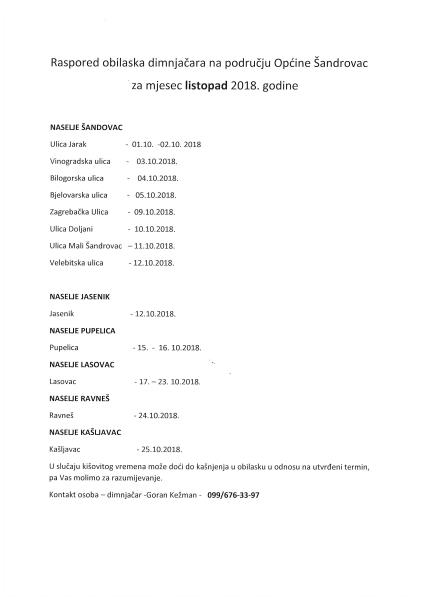 foto/Raspored obilaska dimnjačara za mjesec listopad 2018. godine